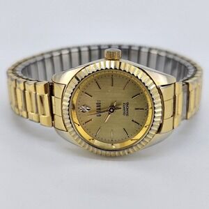 Gitano Women's Watch 24MM Gold Dial Gold Expandable Band 5.75" New Battery